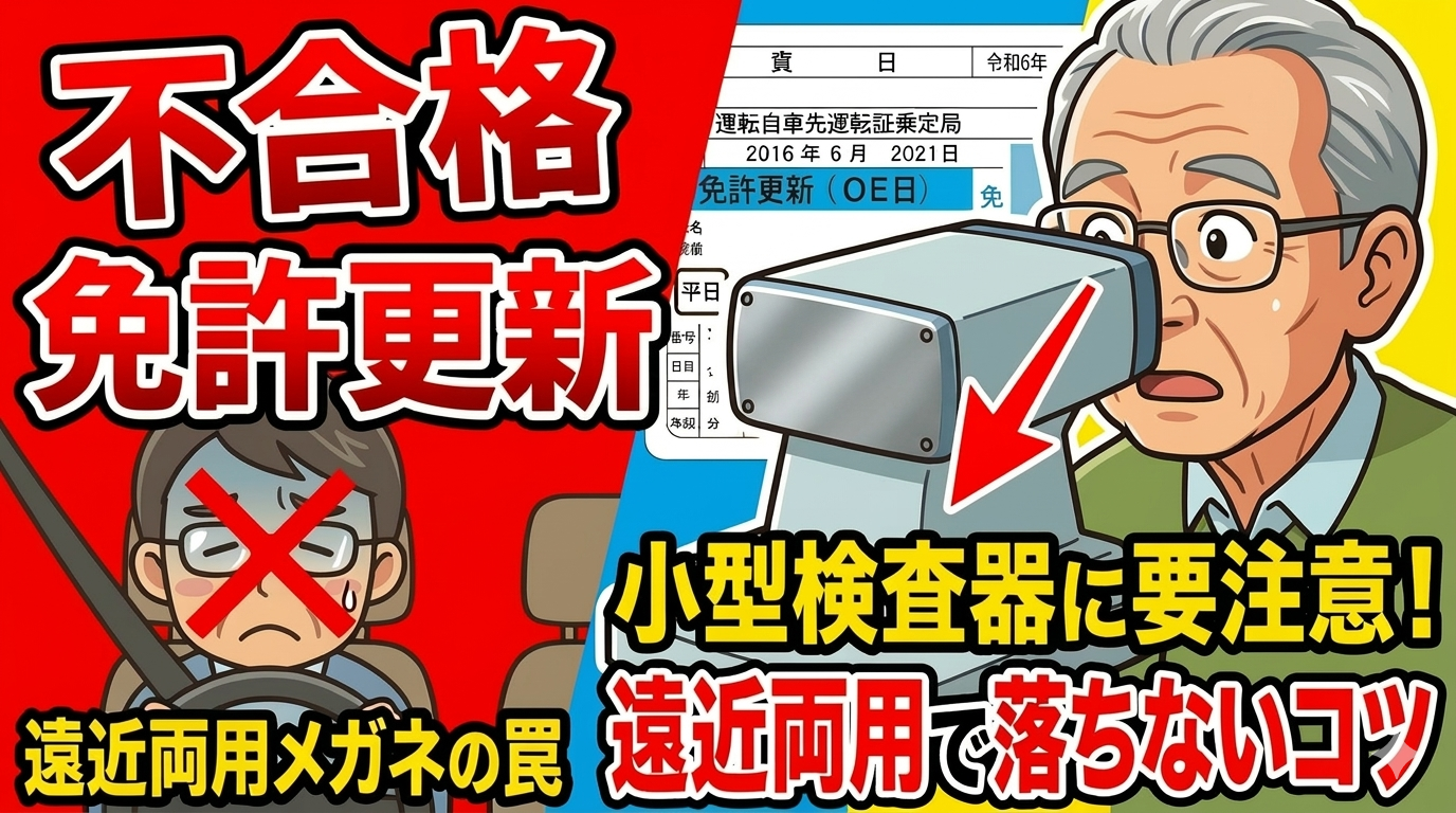【免許更新】遠近両用メガネで不合格になる人が続出！視力検査で絶対にやってはいけないことや合格のコツ。
