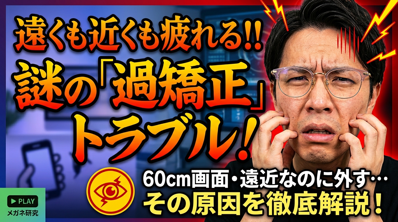 近視過矯正のメガネを掛けておられたお客様からのご相談。「遠近両用のメガネを外して近くを見る」